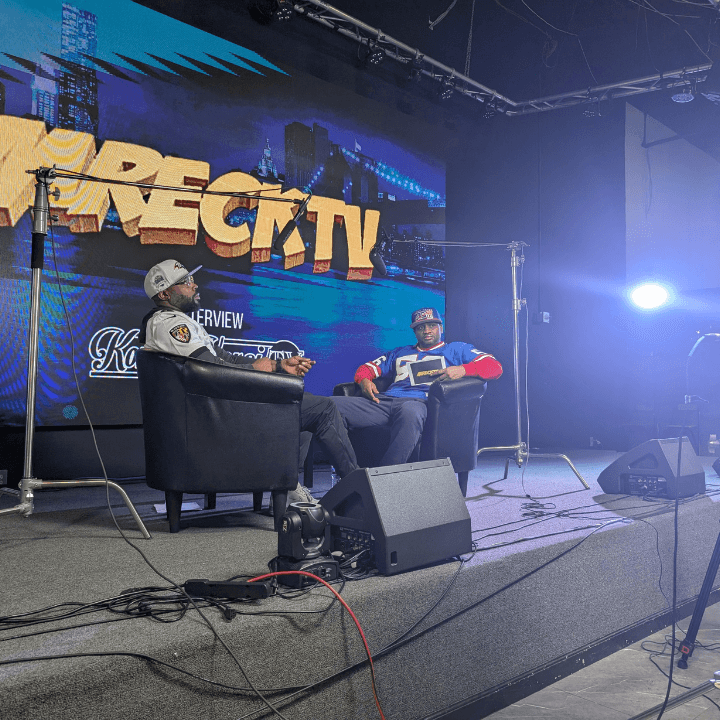 Two-person sit-down interview filmed on the WreckTV stage set
