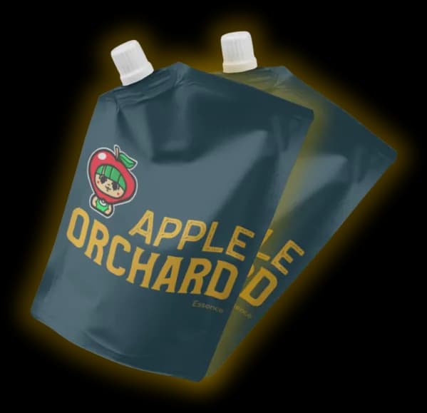 Apple Orchard drink pouch packaging design in dark teal with gold lettering