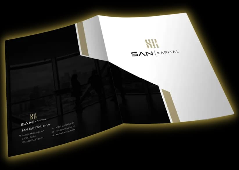 SAN Capital black and white presentation folder with stationery inserts