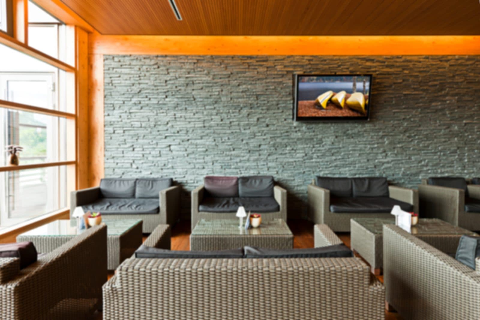 Digital signage screen in a hotel lobby